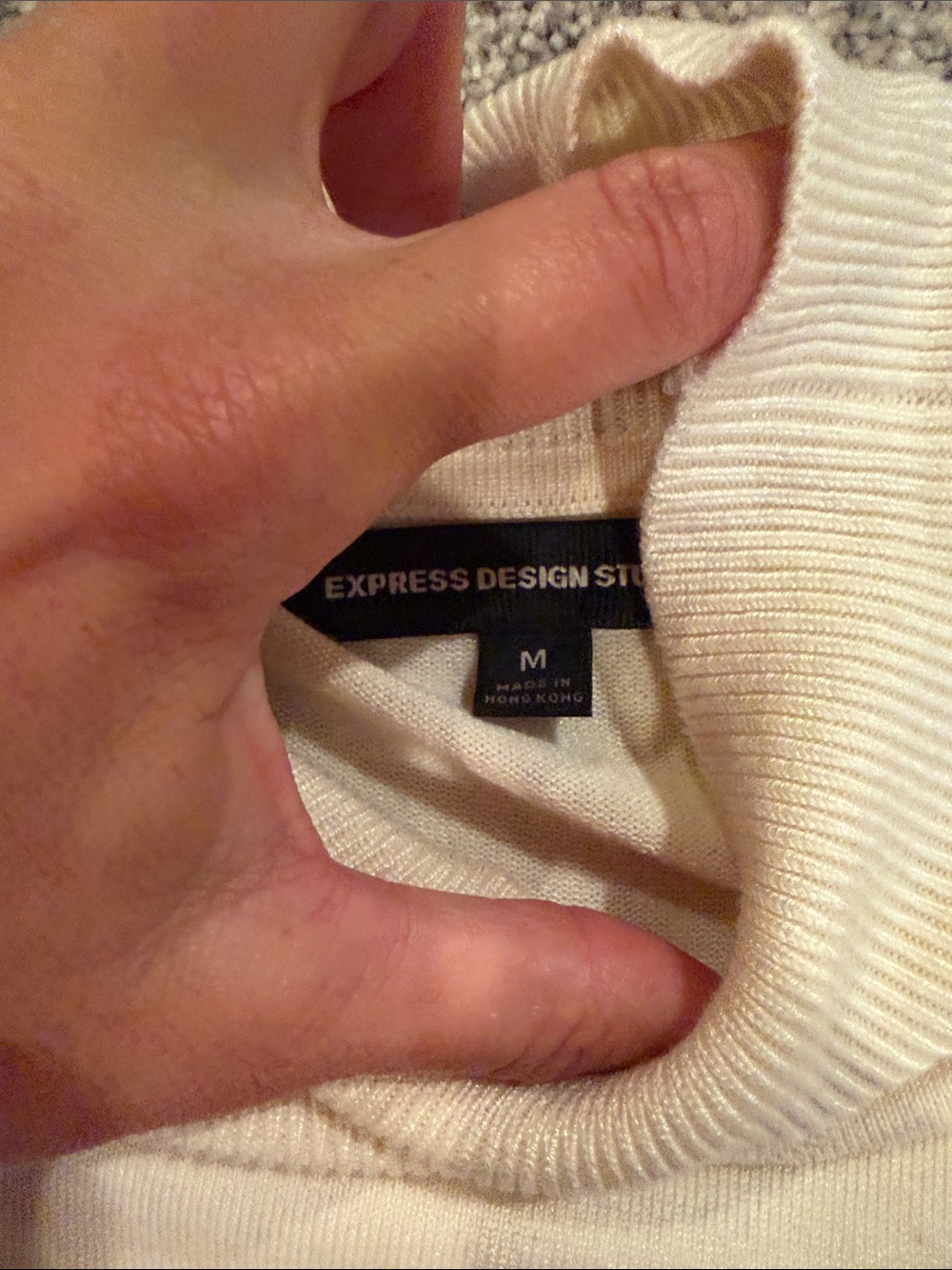 Express Cream Short-Sleeve Turtleneck Sweater with Buckle Detail - Picture 4 of 4